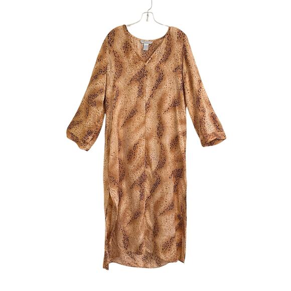 August Silk Intimates Caftan Animal Print Silk Size Medium Lounge Kaftan Dress - Picture 1 of 7